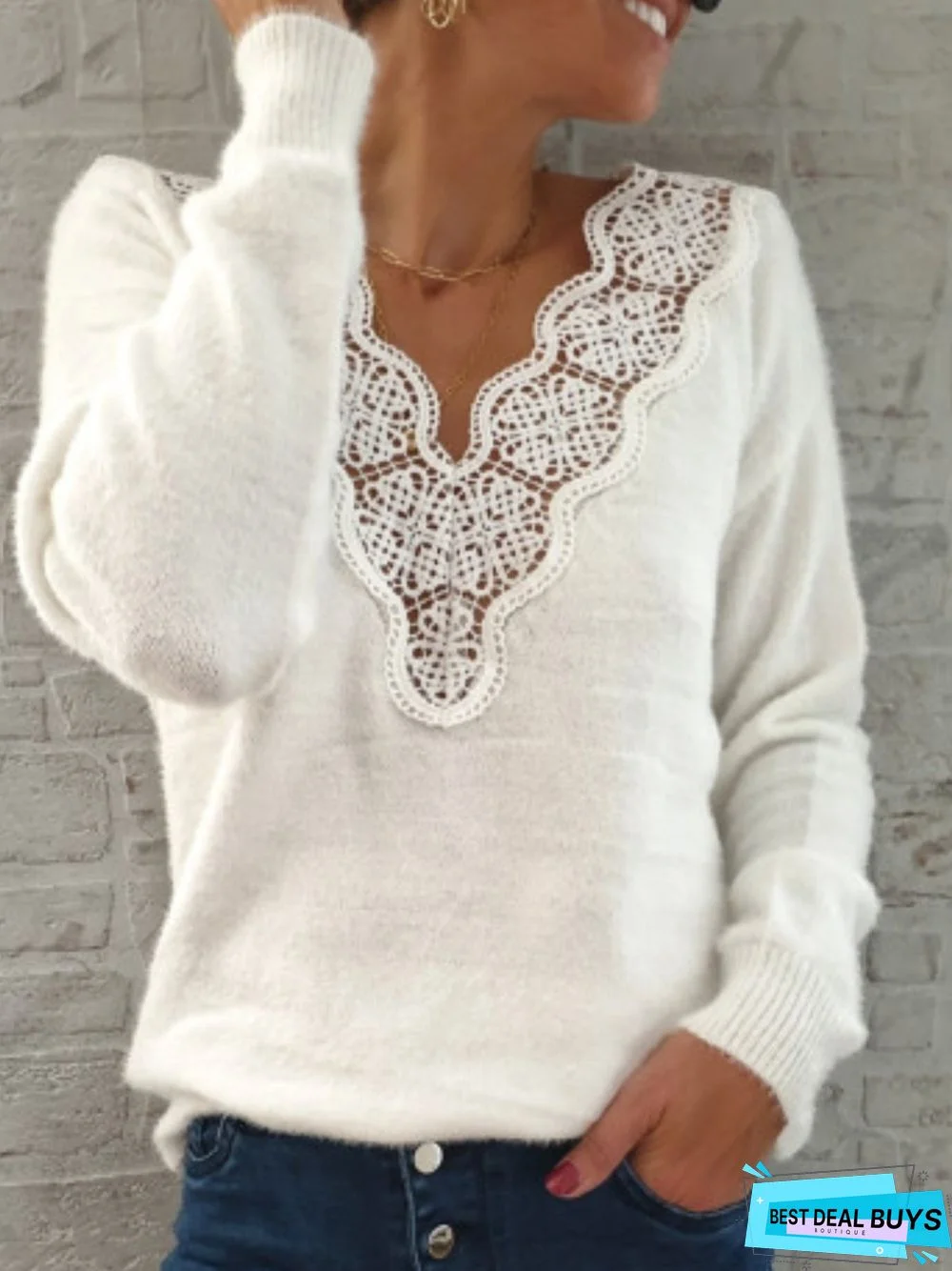 Casual Shift Floral Guipure Lace Sweater