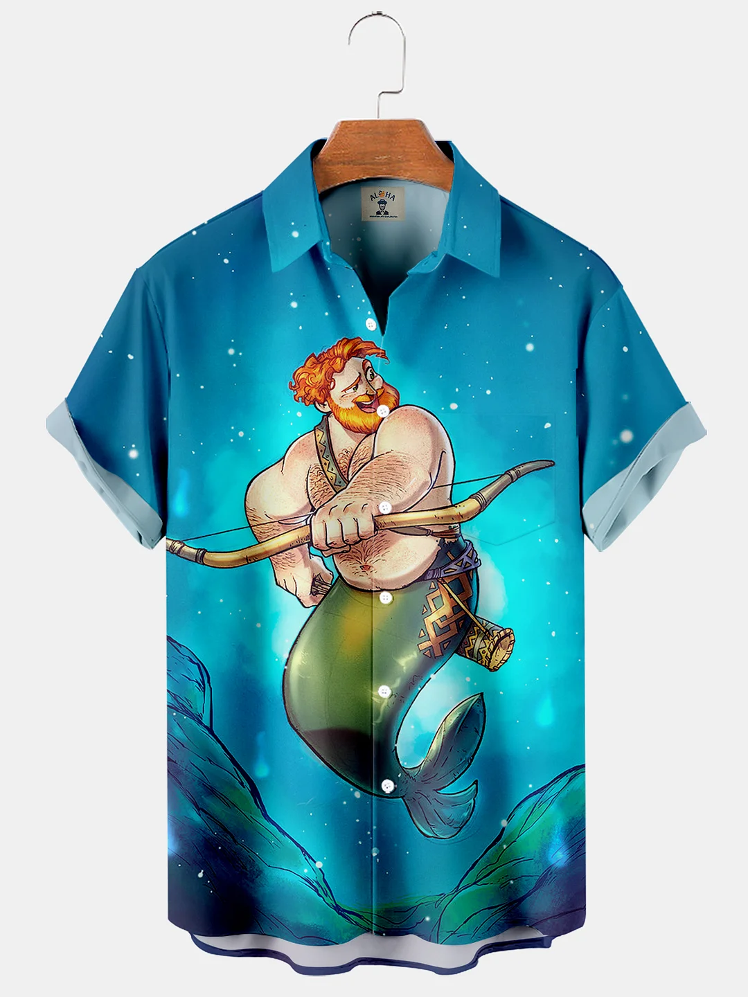 Men's Hawaiian Sea Boy Mermaid Print Short Sleeve Shirt