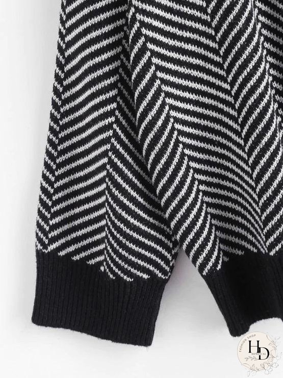 Button Up Stripes Oversized Cardigan for Women