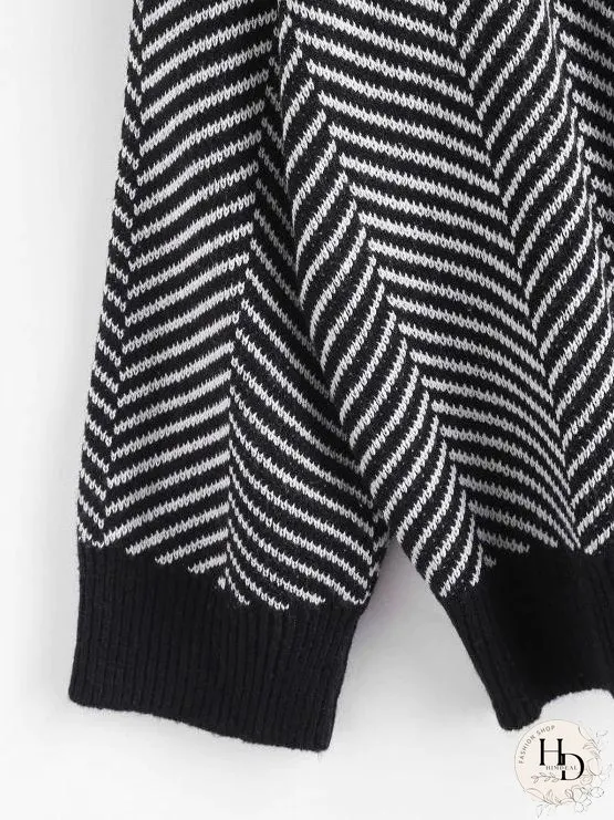 Button Up Stripes Oversized Cardigan for Women