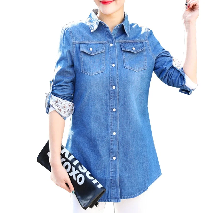 Women Tops and Blouses Denim Shirts for Ladies Top 2019 Autumn Long Sleeve Blue Jeans Shirt Plus Size S~3XL Chemise Blusas Mujer