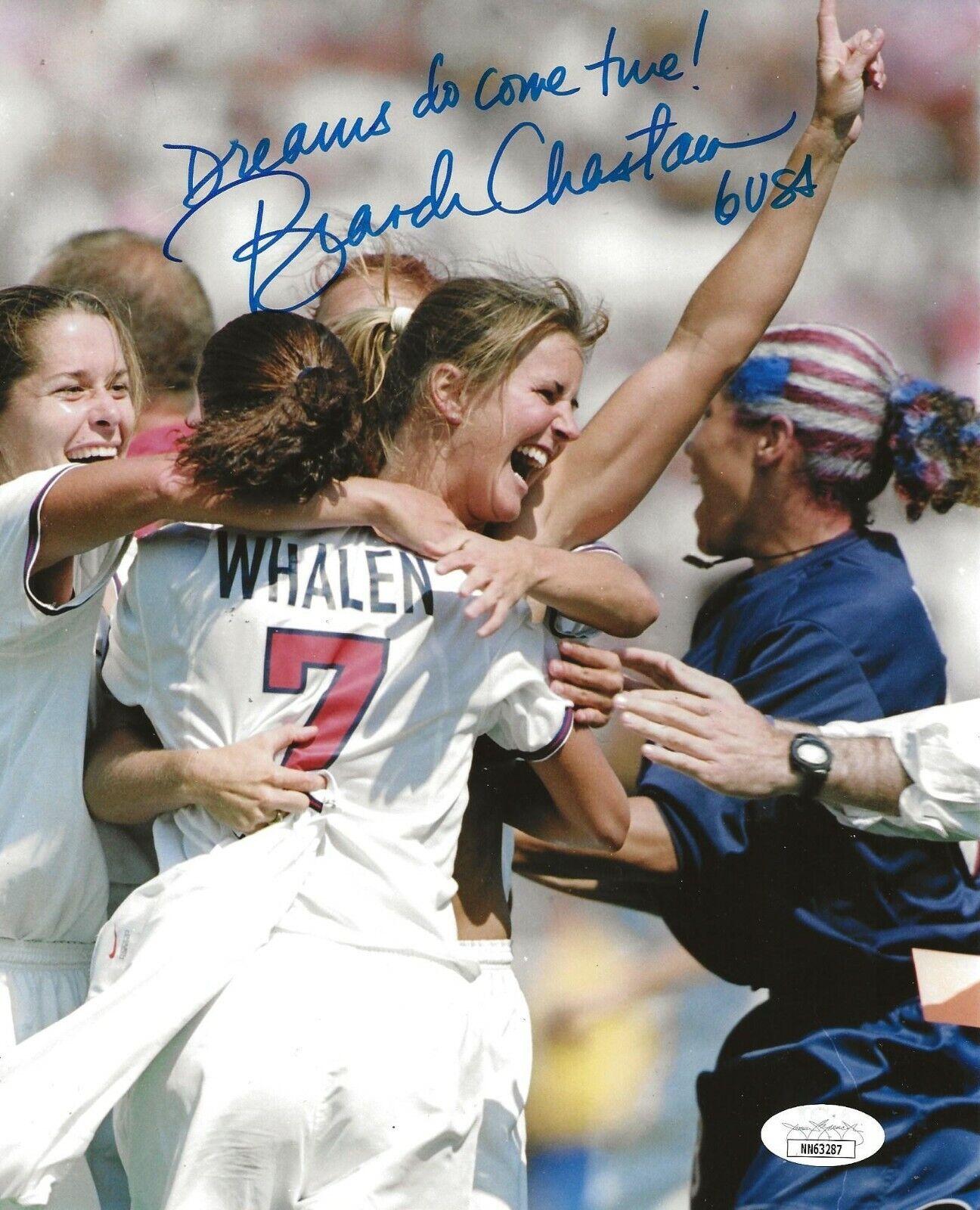 Brandi Chastain USWNT signed Team USA Soccer 8x10 Photo Poster painting autographed 3 JSA