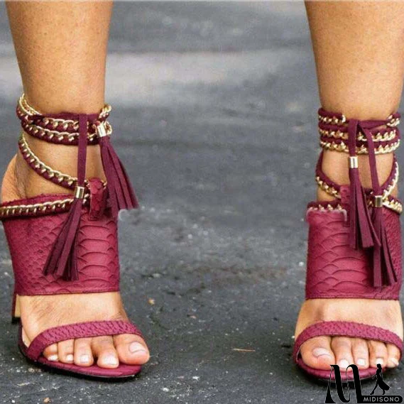 MidiSono - Peep Toe High Heel Lace-up Sandals