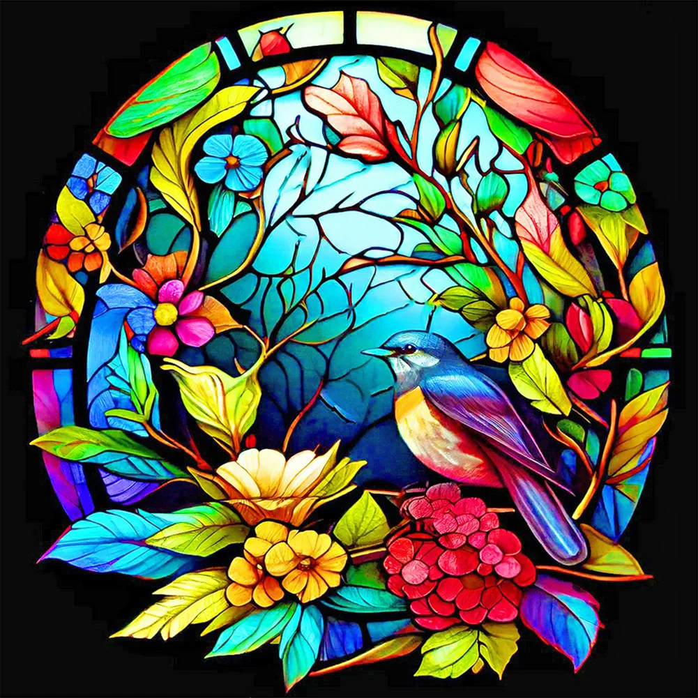 Full Round Diamond Painting - Stained Glass Swallow(30*30cm)