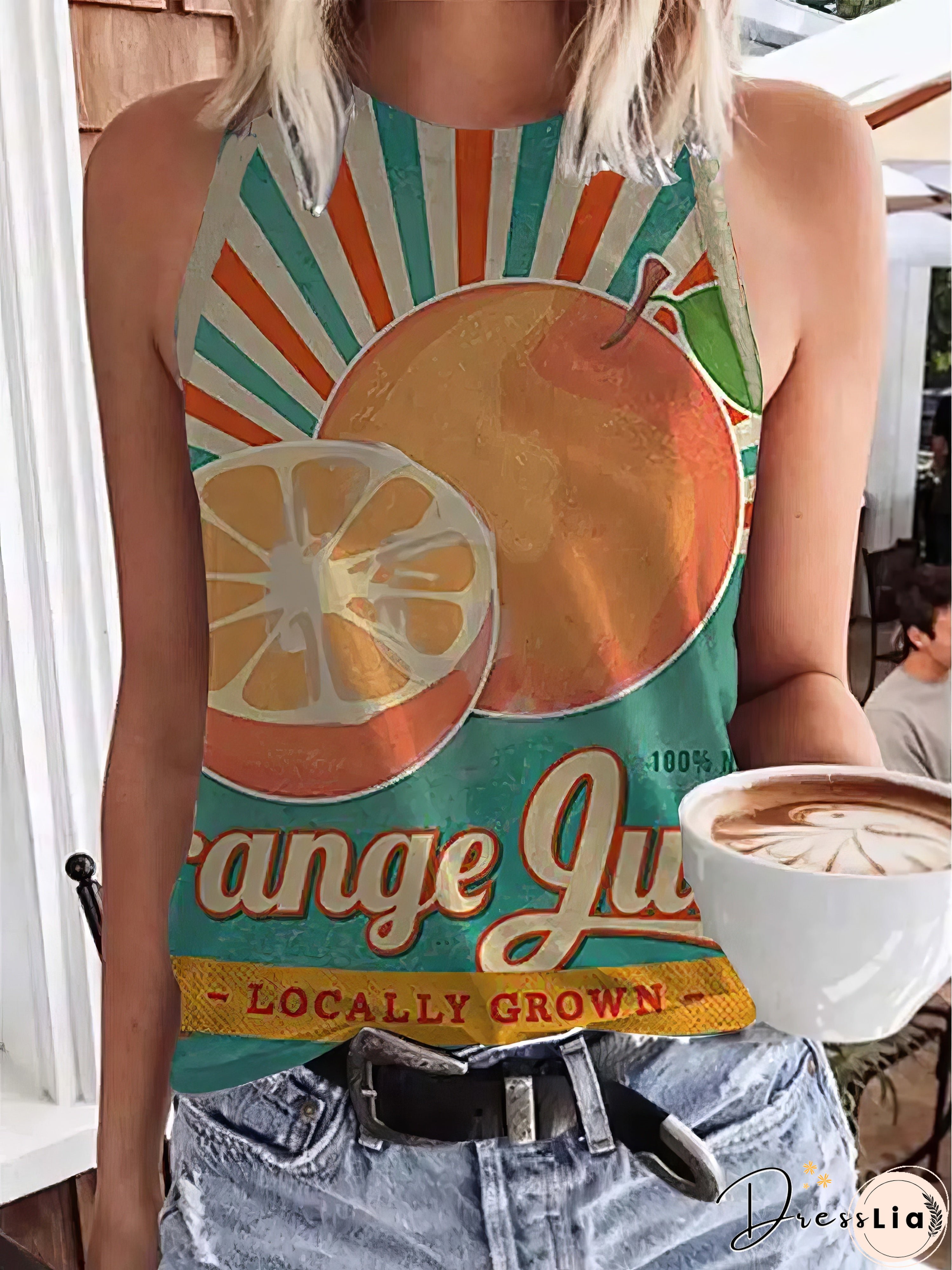 Printed Round Neck Slim Tank Top