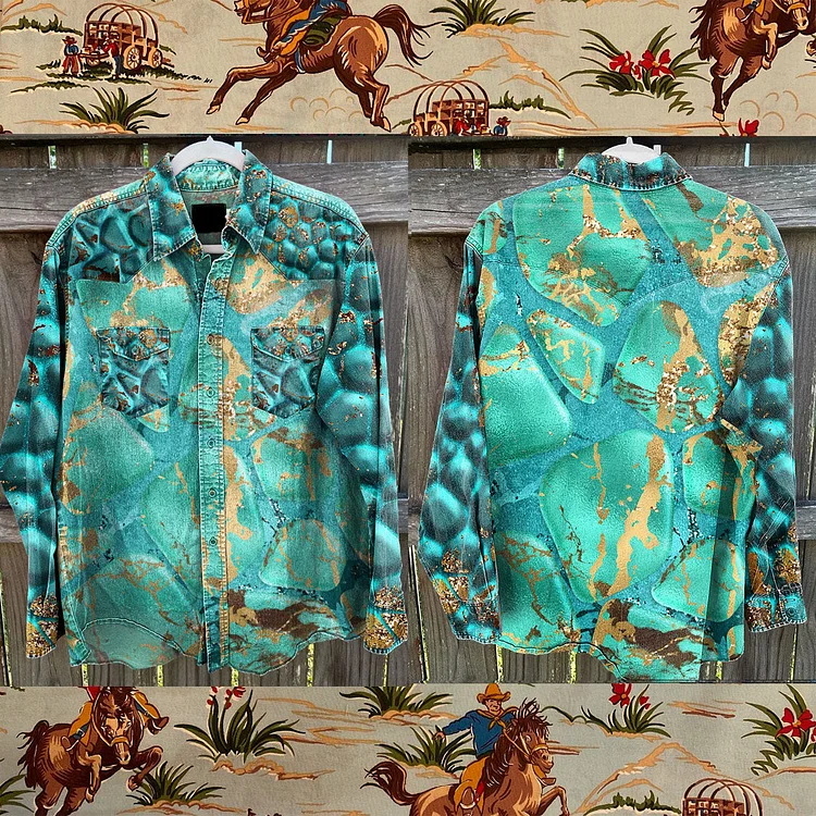 Vintage Western Seamless Pattern Print Casual Shirt