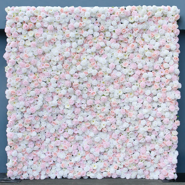 5D White Pink Rose Peony Cloth Artificial Flower Wall Roll Up Curtain Fabric Floral Wall Birthday Party Wedding Backdrop Decor A619 A7074 A7447