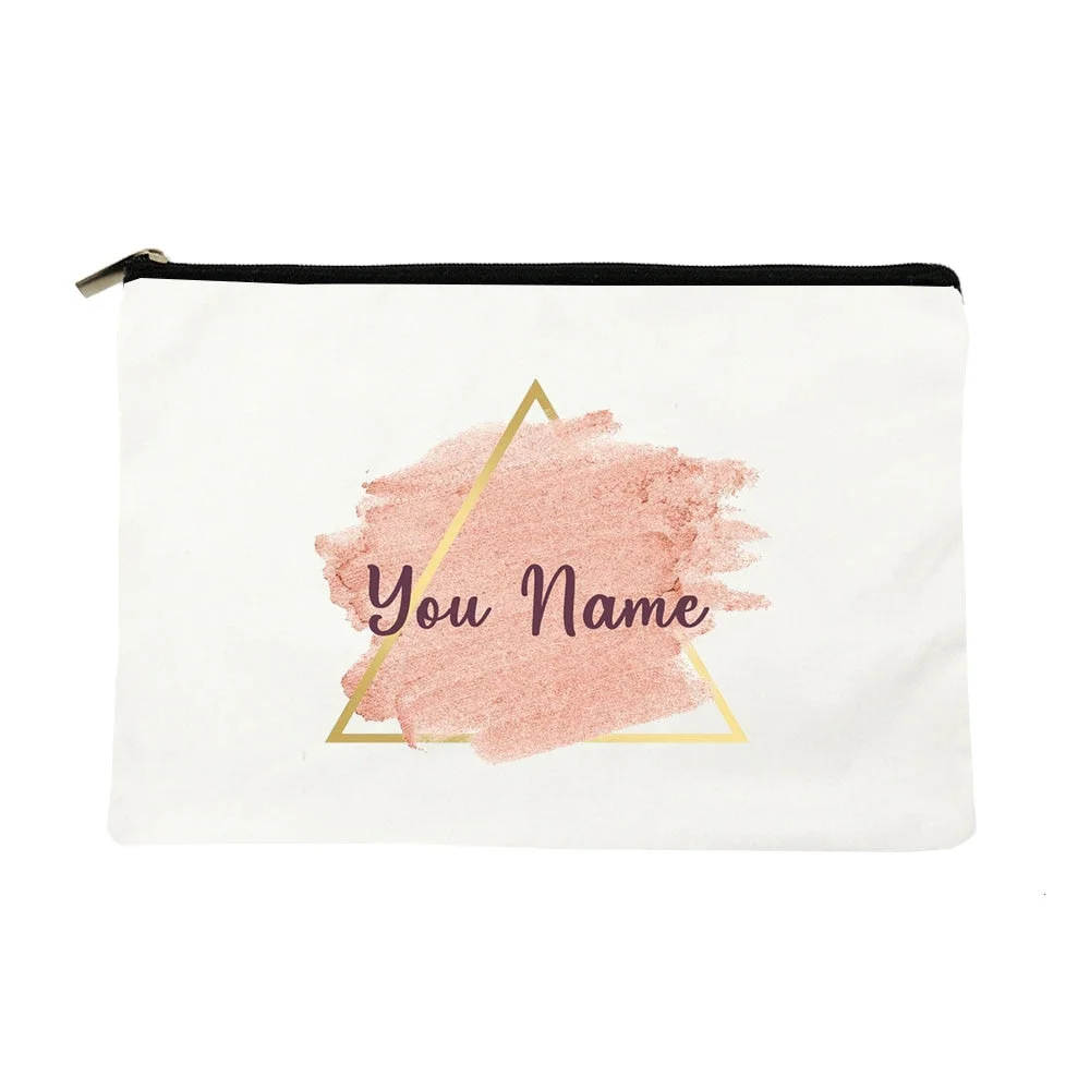 Custom Your Words or Name Print Canvas Zip Pouch Pencil Case Cosmetic Toiletry Storage Bag Personalized Makeup Bags Best Gifts