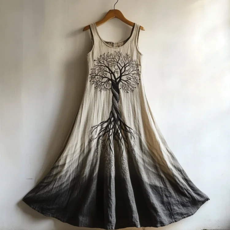 Viking Life Of Tree Gradient Art Linen Tank Dress