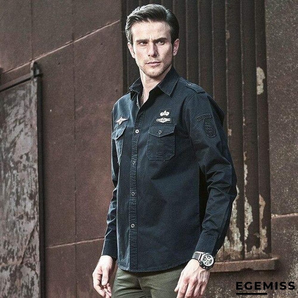 Men Military Style Tactical Shirts Cargo Tops Air Force Cardigan Long Sleeve Plus Size Shirt | EGEMISS