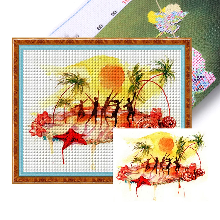 【Huacan Brand】Silhouette Landscape 14CT Stamped Cross Stitch 50*40CM
