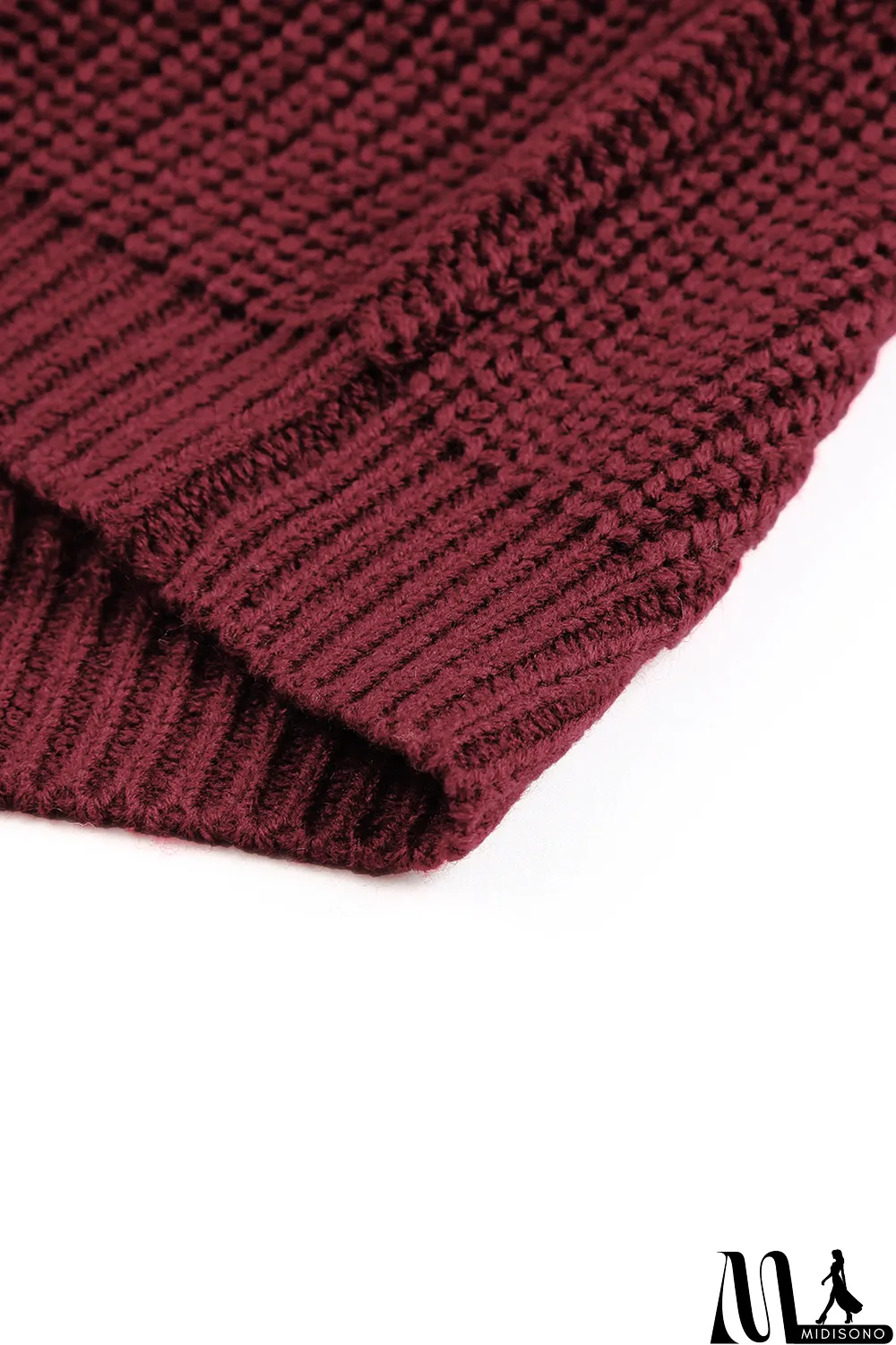 MidiSono - Red Ribbed Knit Foldover Off Shoulder Sweater