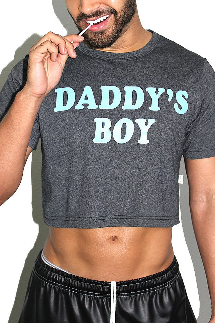 Ciciful DADDY'S BOY Printed Dark Gray Crop Top