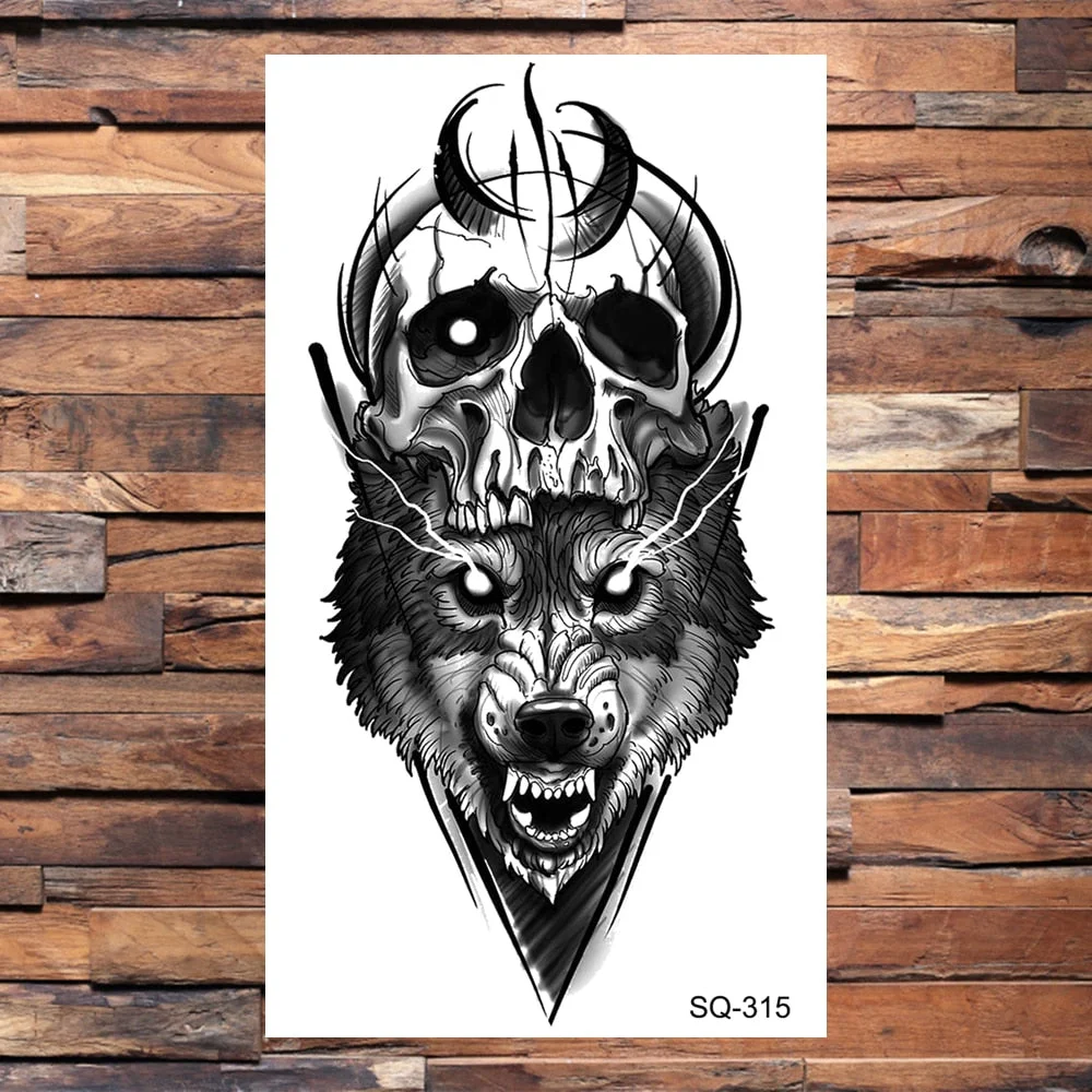 Skull Temporary Tattoos For Adults Men Realistic Tiger Lion Forest Praying Tatoos Vampire Snake Fake Tattoo Sticker Body Leg