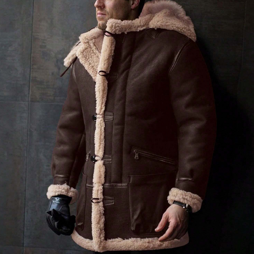 Men's Vintage Suede Patchwork Lamb Fleece Multi-Pocket Reverse Collar Outdoor Jacket Coat-inspireuse