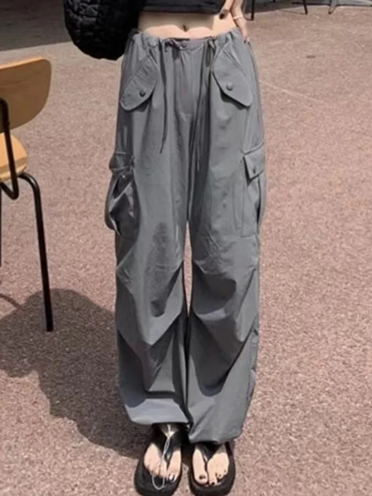 Jacuqeline 2022 Casual Drawstring y2k Pants Cargo Women Low Waist Loose Baggy Joggers Trousers harajuku Wide Leg Sweatpants