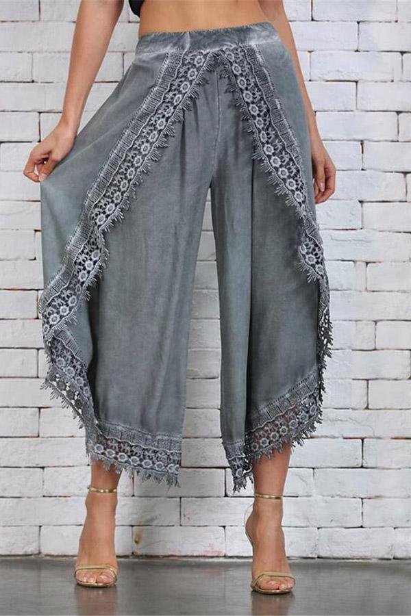 Lace Paneled Loose Cotton Pants-luchamp:luchamp