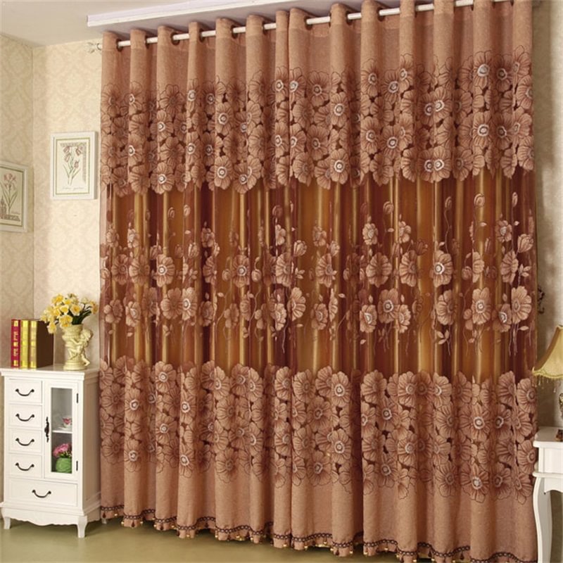 Luxury Solid Bronze Curtain Sets Sheer and Lining Blackout Curtain for
