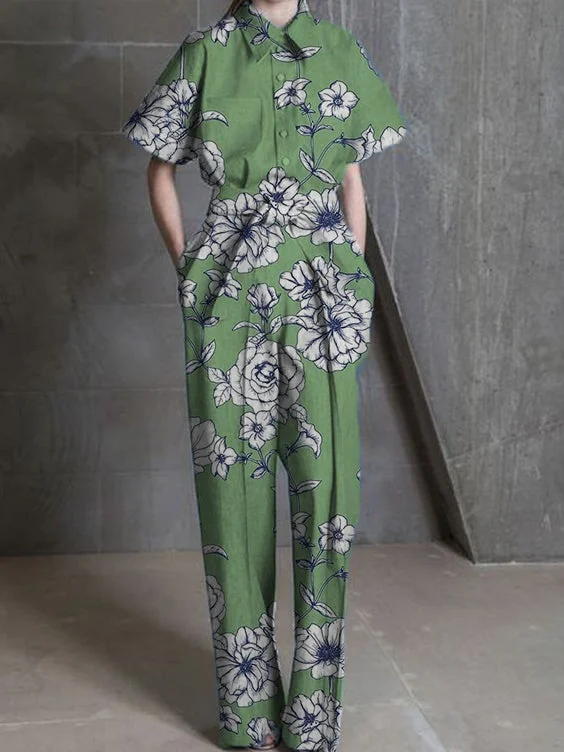 Printed Nipped Waist Vintage Shirt Jumpsuit