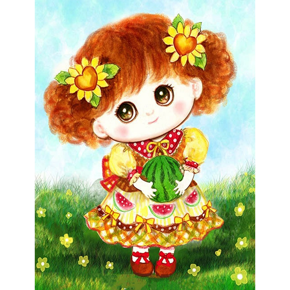 

30*40CM - Round Drill Diamond Painting - Cartoon Girl, 501 Original