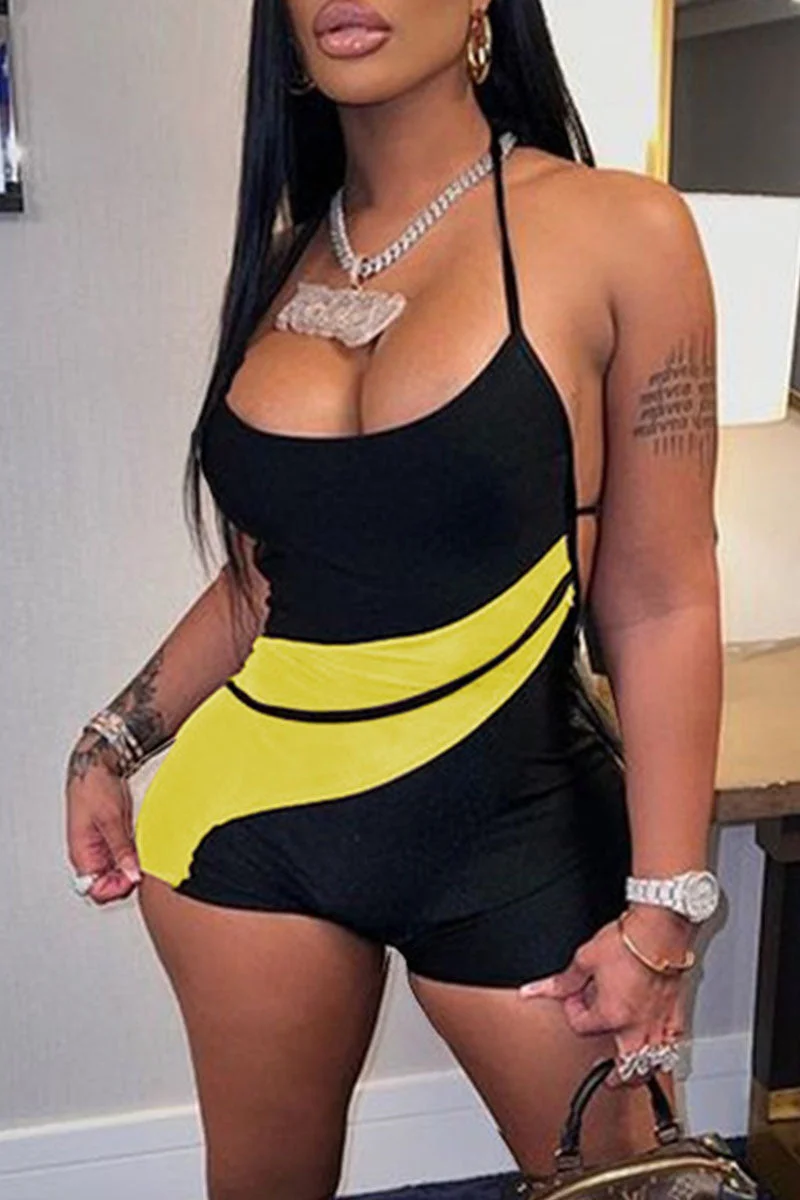 Sexy Solid Split Joint See-through Backless Halter Regular Jumpsuits