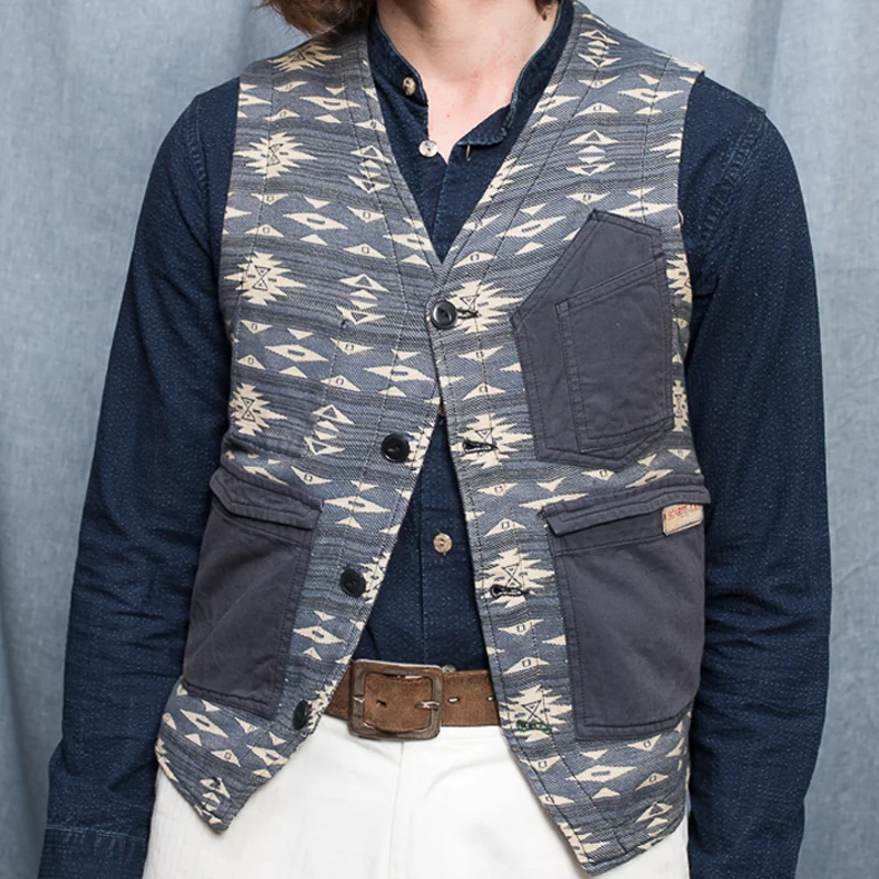 Vintage Men's Navajo Indigo Cotton Panel Vest