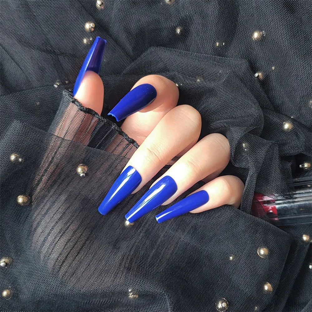 20pcs Long French False Nails Solid Color Ballet Nail Tips Display Press On Nails Fake Nail Manicure With Press Glue Nail Tools-Nail Inspo