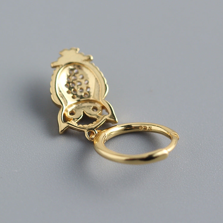 925 Sterling Silver Niche Owl Chinese Zodiac Animal Silver Diamond Inlay Stud Earrings