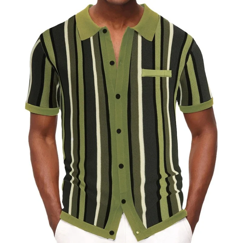 Uveng Uveng Men's Summer Cardigan Knitted T-Shirt Short-Sleeved Collared Casual Polo Shirt Men SY0110