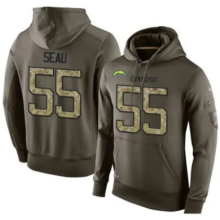 NFL Men's  San Diego Chargers #55 Junior Seau Stitched Green Olive Salute To Service KO Performance Hoodie