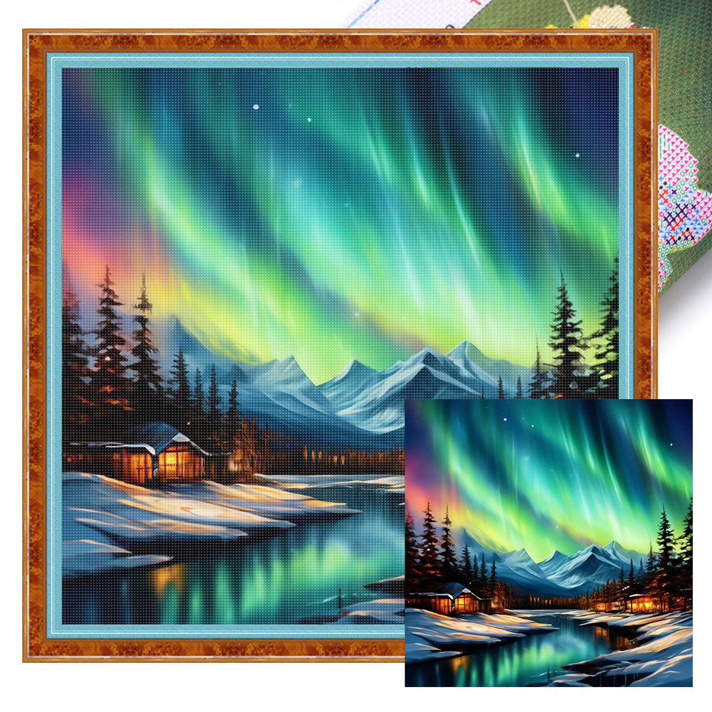 Forest Glacier Aurora Full 11CT Pre-stamped Canvas(40*40cm) Cross Stitch