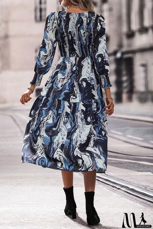 MidiSono - Printed Smocked Ruffle Hem Dress