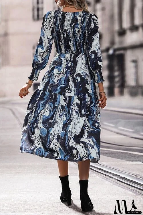 MidiSono - Printed Smocked Ruffle Hem Dress