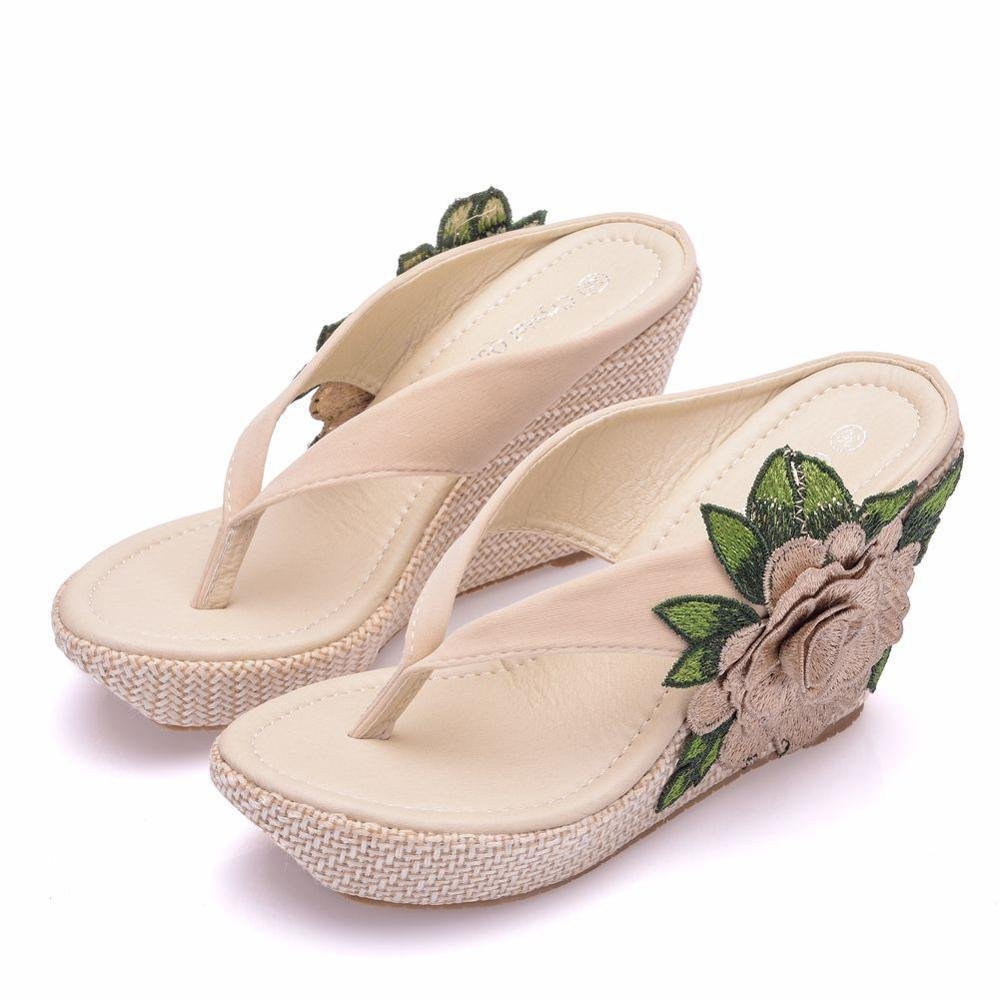 comemore Summer High Heel Slippers Woman Slippers Lady Home Slippers Casual Beach Flip Flops Thick Bottom Sandals Women Shoes