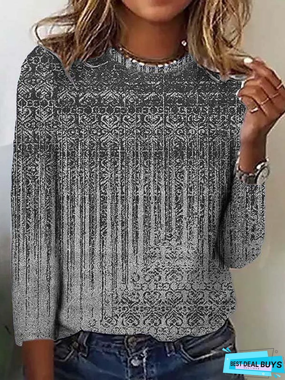 Ethnic Crew Neck Casual T-Shirt
