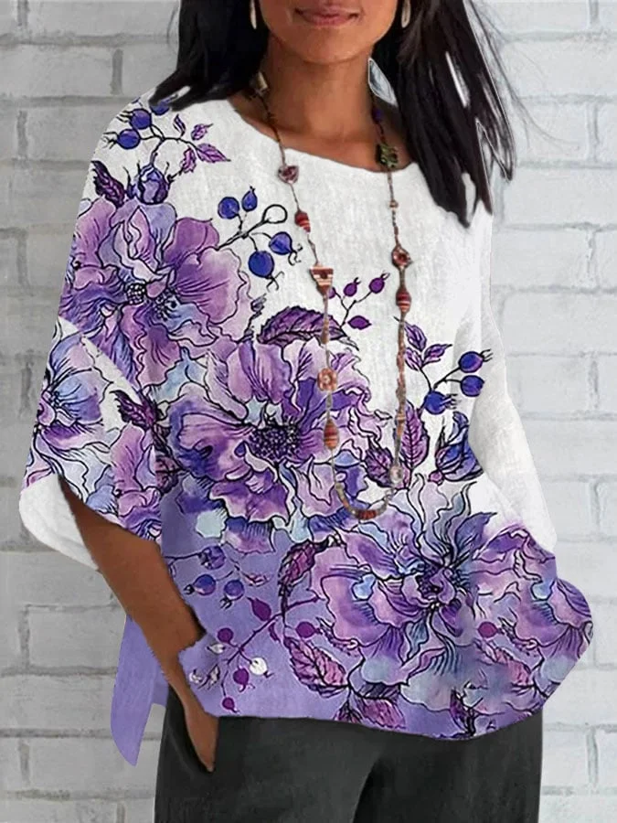 Women's Purple Floral Print Alzheimer's Awareness Support Shirt