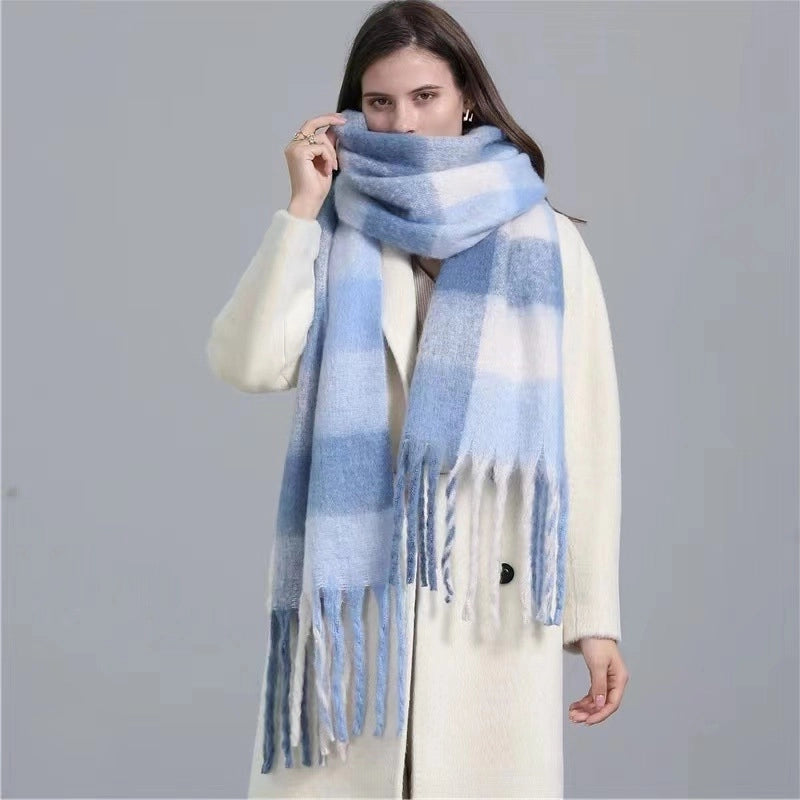 Mohair Rainbow Autumn And Winter Wool Thickened Long Net Red Sea Plaid Scarf Women's British-style Trendy Warm-keeping ·4