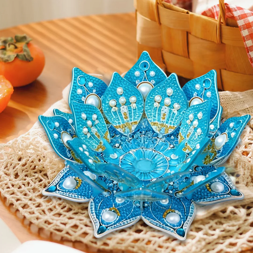 Lotus DIY Diamond Art Painting Kits of Candle Holder Diamond Painting Candle Holder Kit Diamonds Paintings Candlestick Holder Kit for Aromatherapy & Home Decor (Blue)