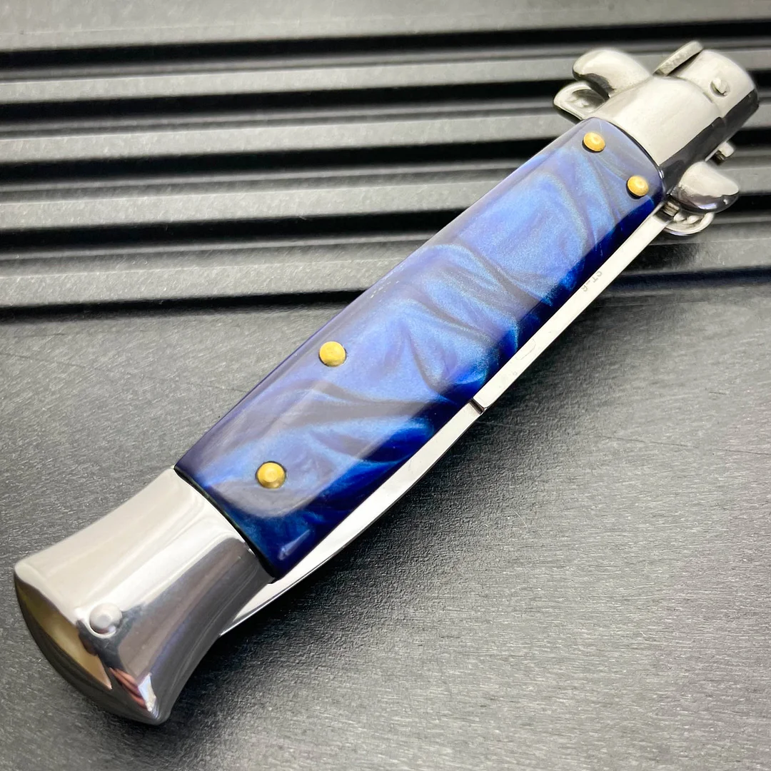 8.75" Italian Stiletto Switch Blade Pocket Knife Blue