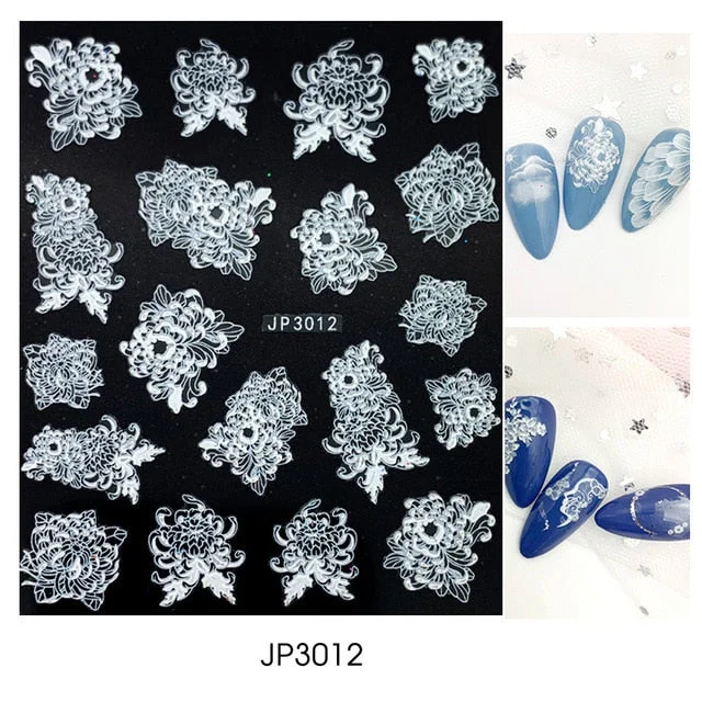 Nail Stickers Embossed 5D Elegant Abstract Flower Leafs Designs Back Glue Nail Decals Decoration Tips For Beauty Salons-Nail Inspo