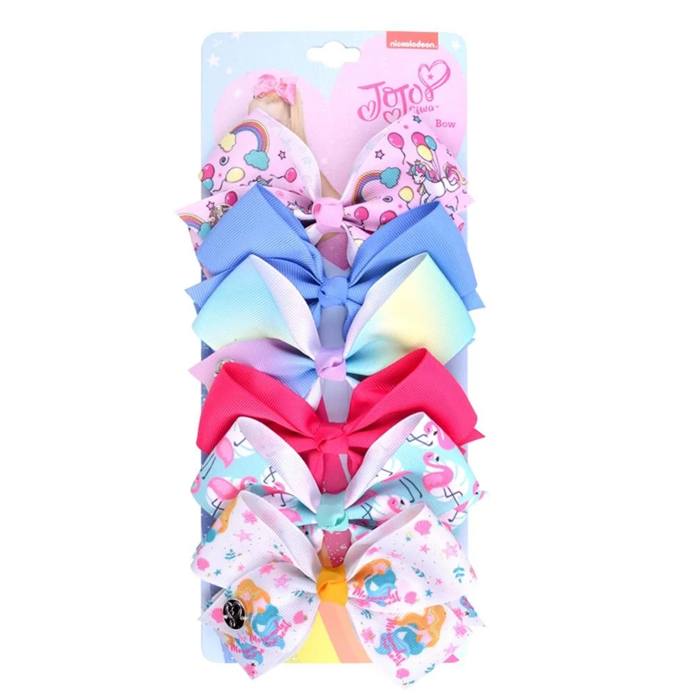 6 Pieces/Set JoJo Bows Jojo Siwa Rainbow Printed Knot Ribbon Bow For Girls Handmade Boutique Hair Clip Children Hair Accessories