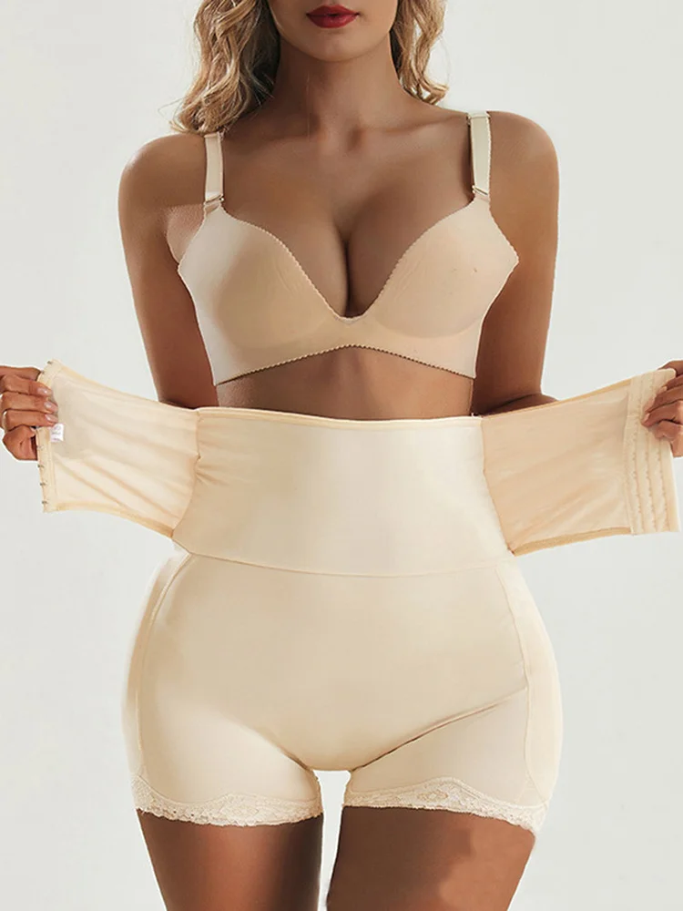 Women Button Lace Tight Fitting Plastic Shorts