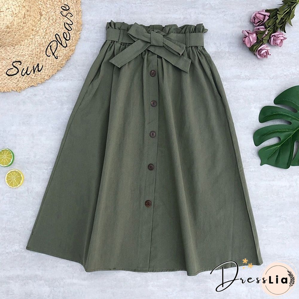 Women Skirts Fashion High Waist Skirt Women Spring Summer Midi Skirts Womens Elastic Waist A Line Ladies Skirts With Belt