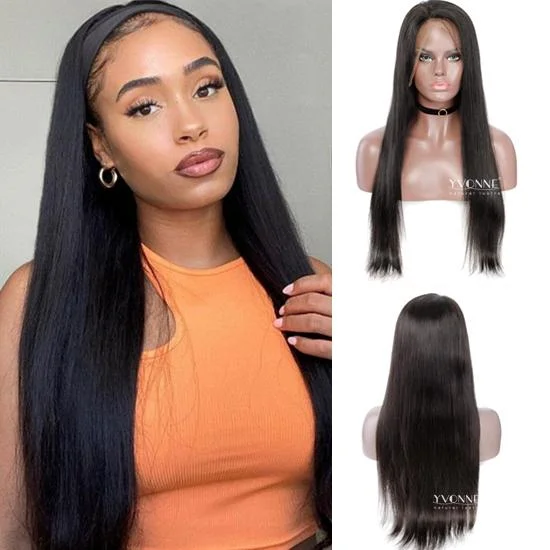 YVONNE Free Shipping Straight Human Hair Full Lace Wigs Brazilian Virgin Hair Natural Color 