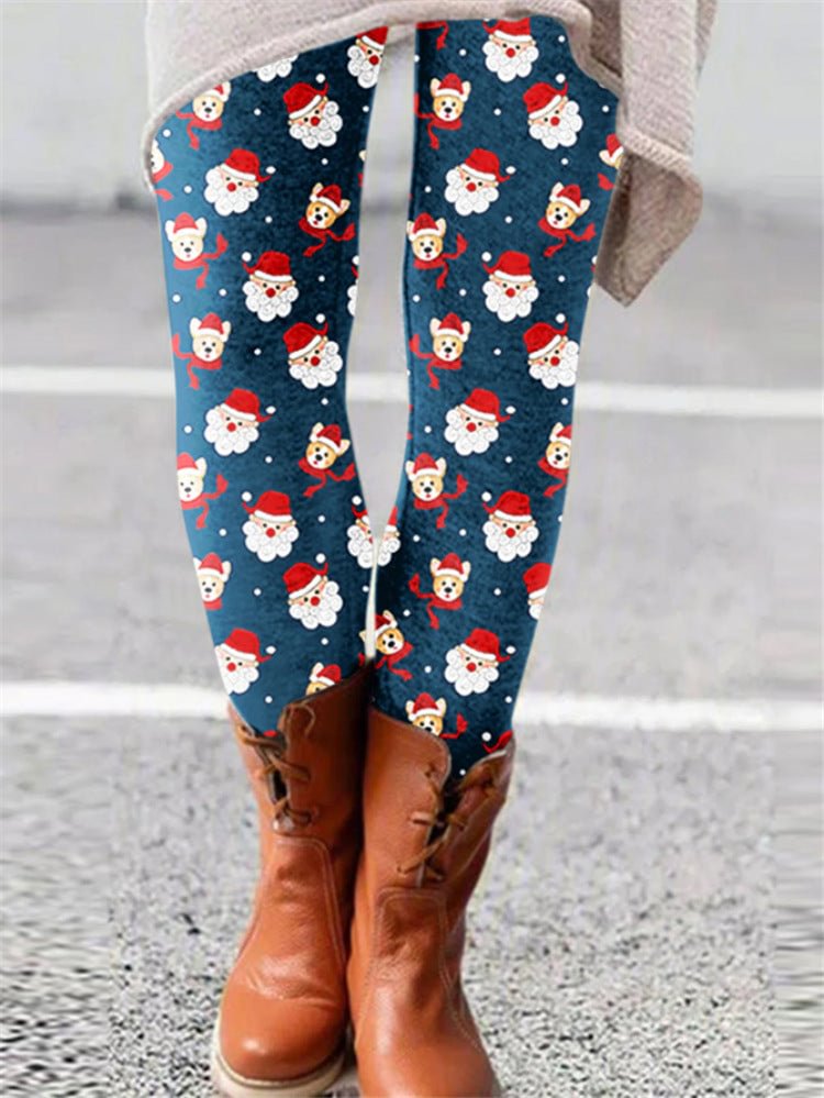 Elastic Printed Thin Christmas Pants