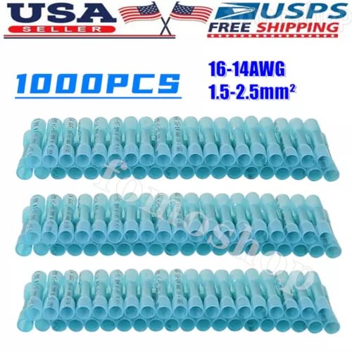 pornhint Pornhint 1000-200x Heat Shrink Waterproof Wire Connector Blue 14-16AWG Butt Seal Terminal New