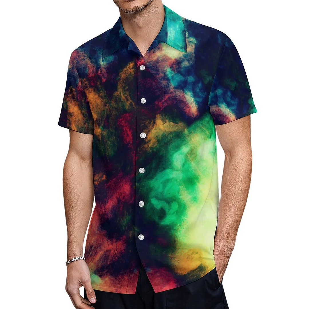 Short Sleeve Cool Painted Dark Abstract Smoke Hawaiian Shirt Mens Button Down Plus Size Tropical Hawaii Beach Shirts