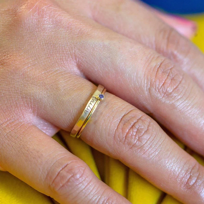 Filled Name And Birthstone Rings Birthstone Ring Set