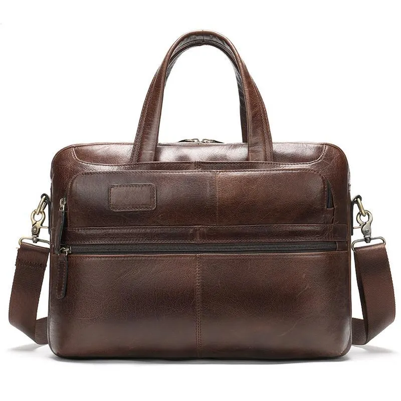 Casual Business Solid Color Handbag 15.6-Inch Computer Bag Leather Crossbody Bag