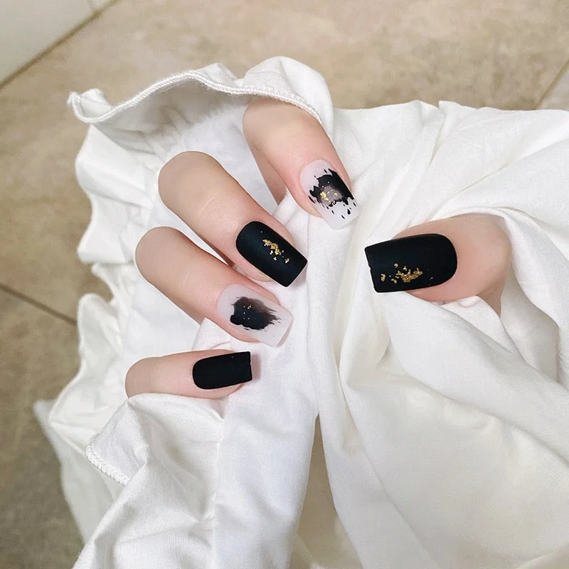 wholesale 24PCS/box glossy false nails with a pattern short size wearable full cover fake nail tips for girls nail tips glue-Nail Inspo